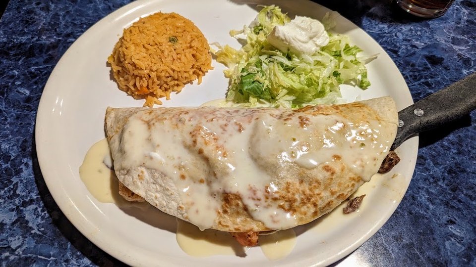 One Chile Relleno One Quesadilla and Rice